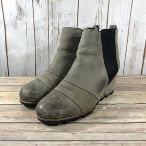 Sorel Lea Wedge Chelsea Boots Womens Size 9.5 Leather NL2704-089 Distressed